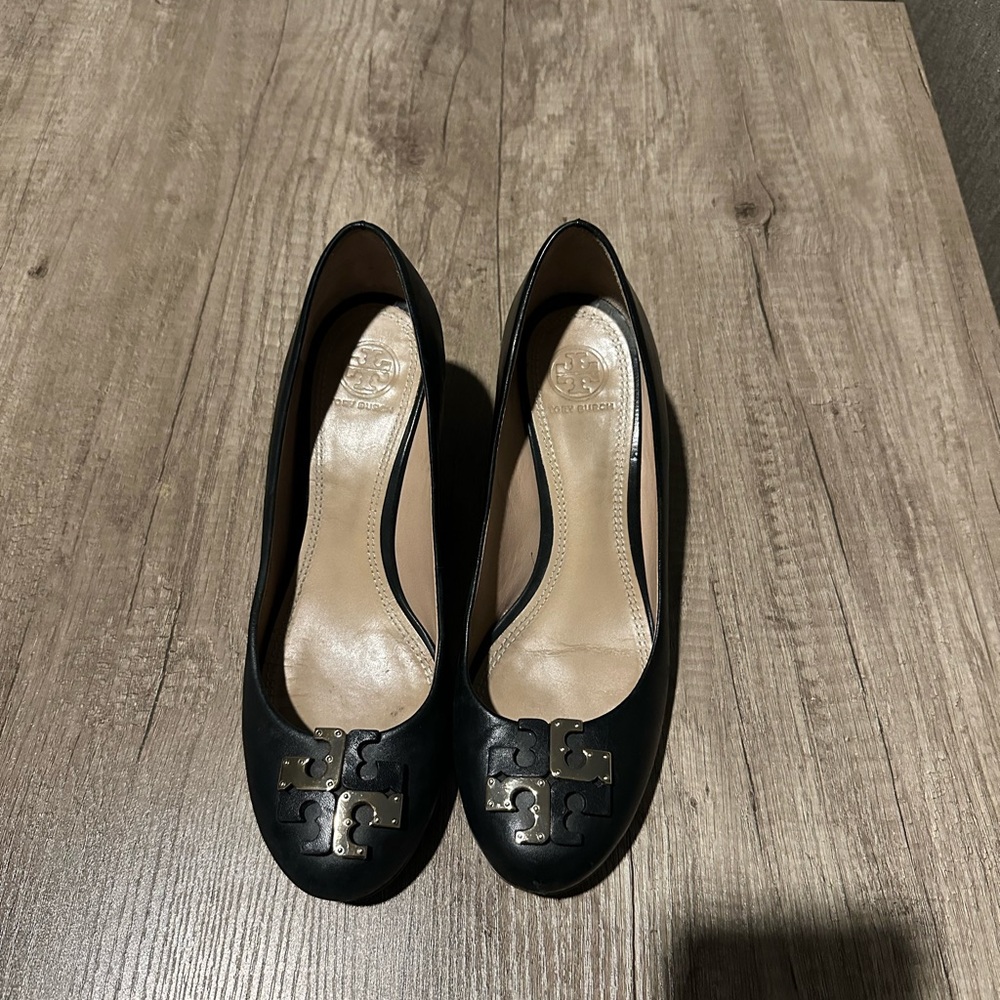 Tory Burch Black Heels with Gold Logo